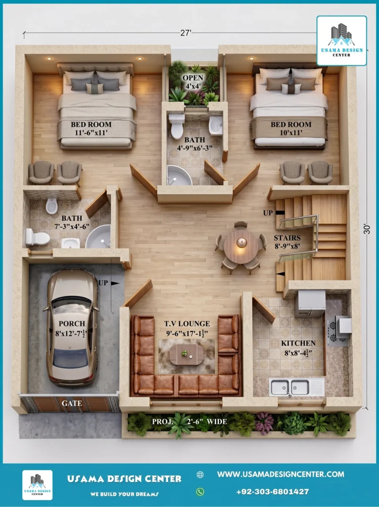 3 Marla House Floor Plan