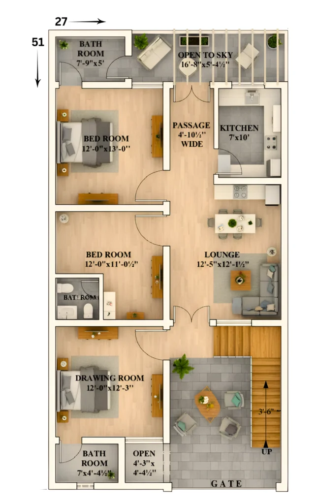 5 Marla house floor plan
