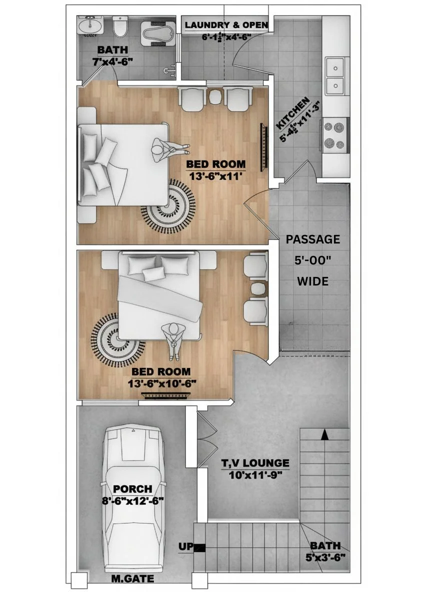 3 Marla House Map 20 x 40