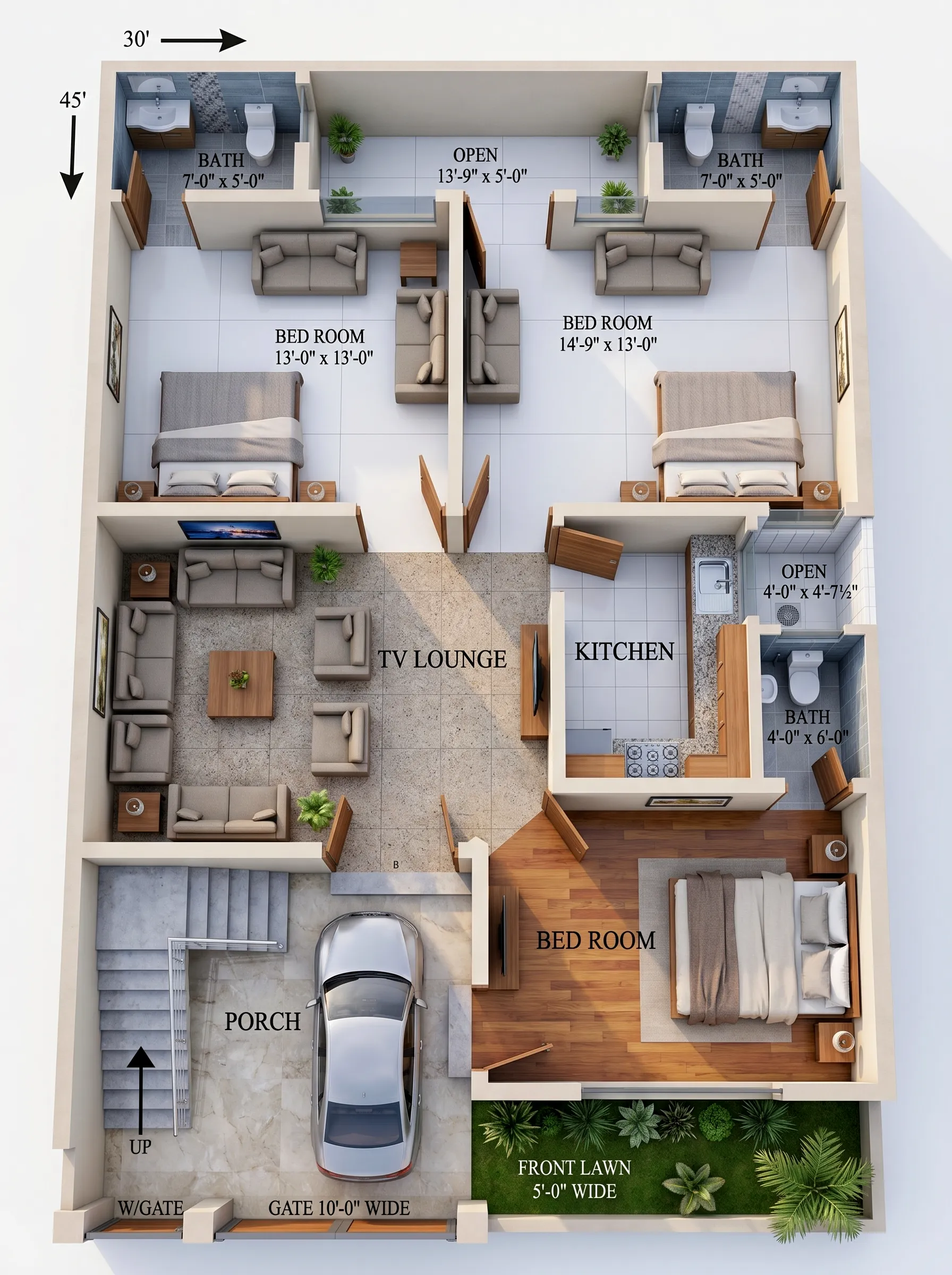 30 Feet by 45 Feet House Plan